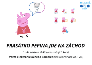 Prasátko Pepina jde na záchod, 1 x A4 schéma; 8 x A6 kartičky